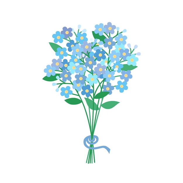 Forgetmenots bouquet isolated Forget me not blue flowers on white background Cute floral design element Flat vector illustration