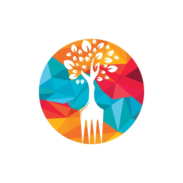 Fork hand tree vector logo design