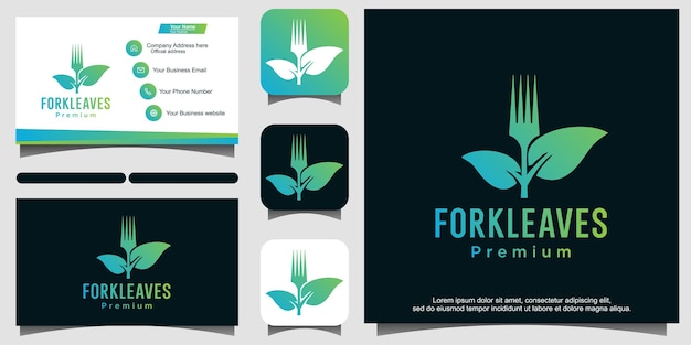 Fork and leaves leaf hipster logo design template