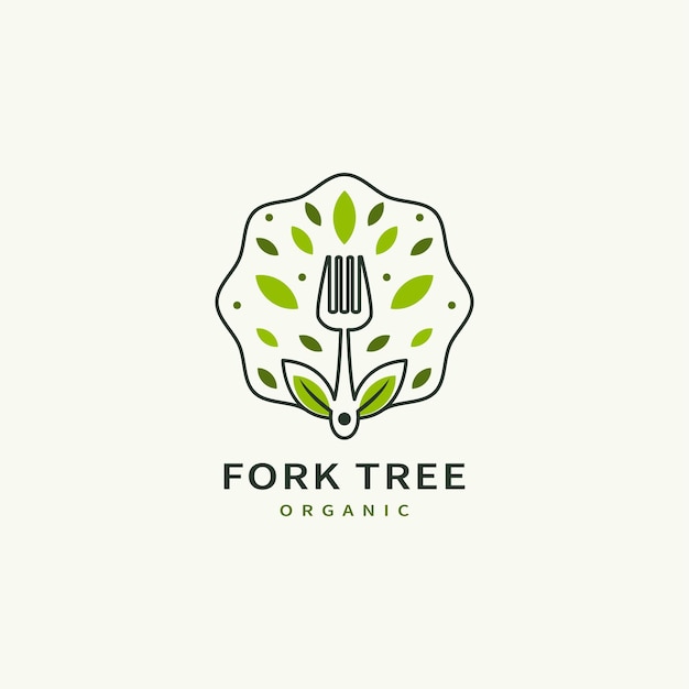 Vector fork tree and food leaf logo design inspiration 2