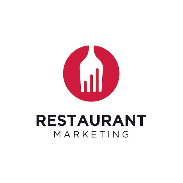 Fork with Statistic Marketing Chart Bar Diagram for Restaurant Food Culinary Business logo design