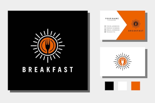 fork yolk plate with sunrise logo for breakfast restaurant design