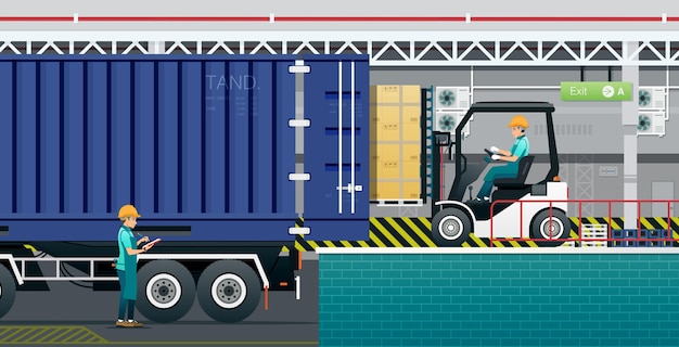 A forklift driver is loading goods into a truck in a warehouse