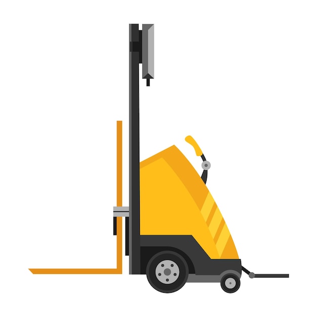 Forklift warehouse or storage equipment Yellow machine without driver isolated on white background Delivery shipment or logistic cargo Electric uploader Supply storage service