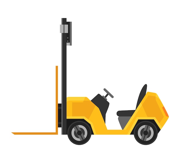 Forklift warehouse or storage equipment Yellow machine without driver isolated on white background Delivery shipment or logistic cargo Electric uploader Supply storage service