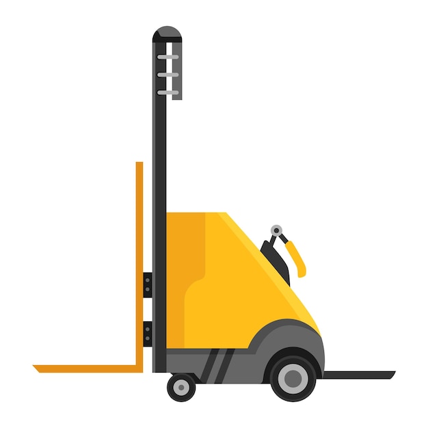 Forklift warehouse or storage equipment Yellow machine without driver isolated on white background Delivery shipment or logistic cargo Electric uploader Supply storage service