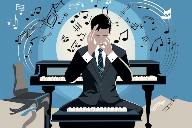 Vector formal attire young man plays piano