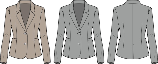 Formal blazer front and back part flat sketch technical drawing vector illustration template