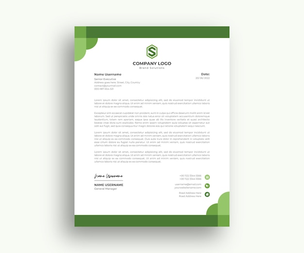 Formal clean green Letterhead template Design