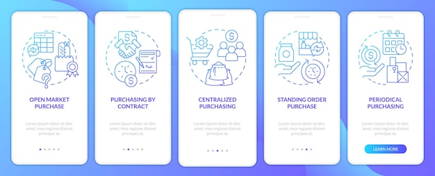 Formal procurement methods blue gradient onboarding mobile app screen