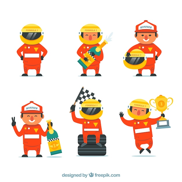 Formula 1 racing character collection with flat design