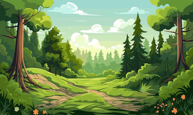 Vector forrest landscape with grass nature inspired eco vector illustration