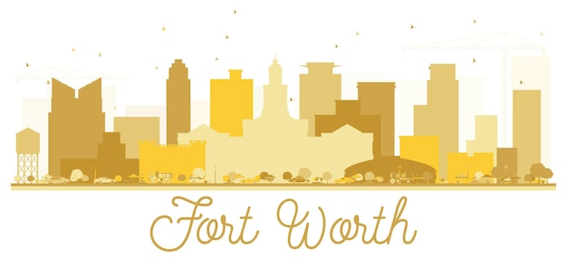 Fort Worth Texas USA City skyline Golden silhouette. Simple flat concept for tourism presentation, banner, placard or web site. Fort Worth Cityscape with landmarks. Vector illustration.