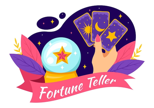 Fortune Teller Illustration with Crystal Ball or Tarot for Predicts Fate and Telling the Future