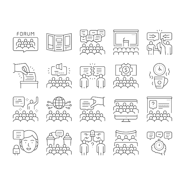 Forum people meeting collection icons set vector