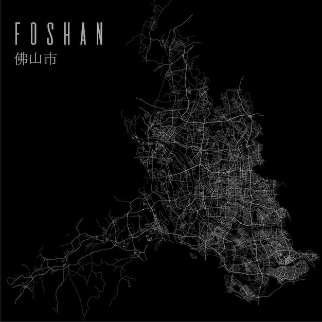 Foshan city vector map poster China municipality square linear street map administrative municipal area