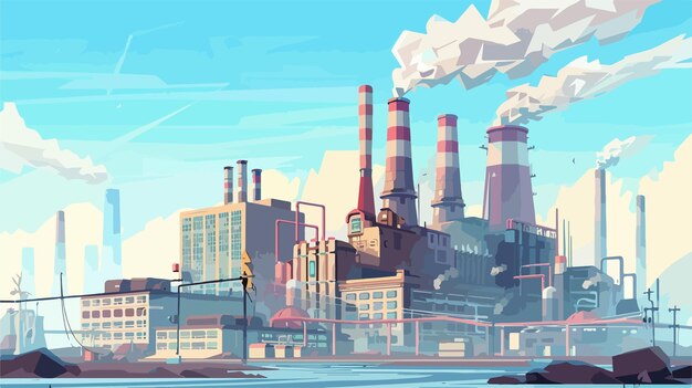 Fossil Fuel Power Station Vector Illustration