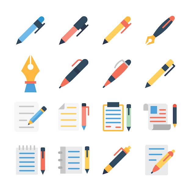 Fountain Pen Flat Icons Pack