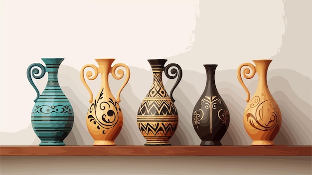 Vector four ancient greek wine vases of different shapes for historical and cultural designs