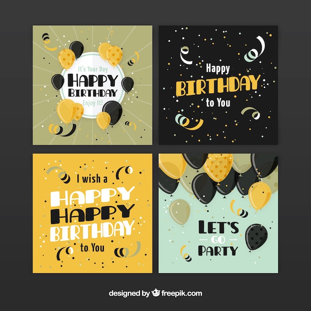 Vector four birthday cards in vintage style