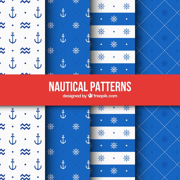 Vector four blue nautical patterns