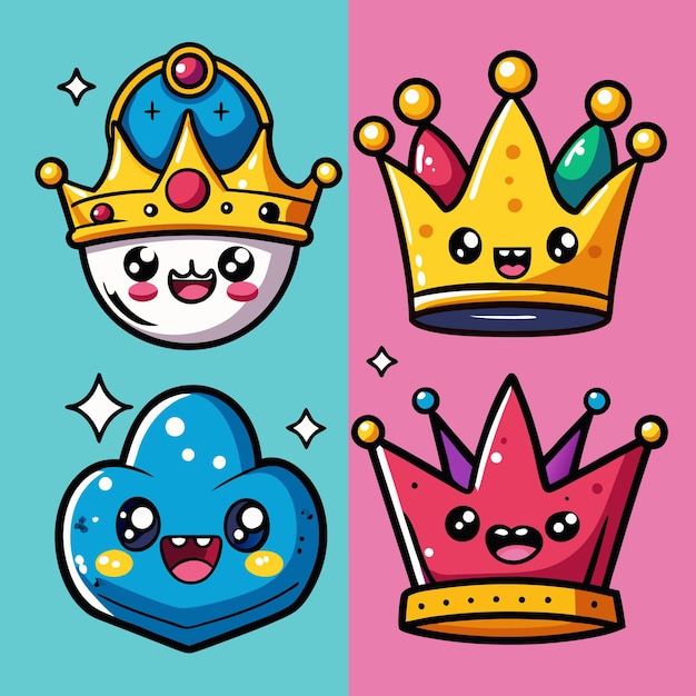 Vector four cartoon characters with crowns in