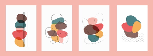 Four colorful abstract posters set in boho style vector illustration