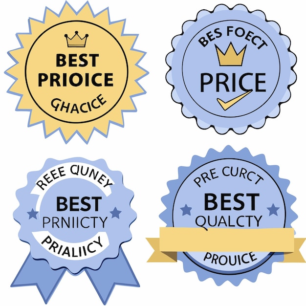 Vector four colorful badges with different best attributes like price quality and service