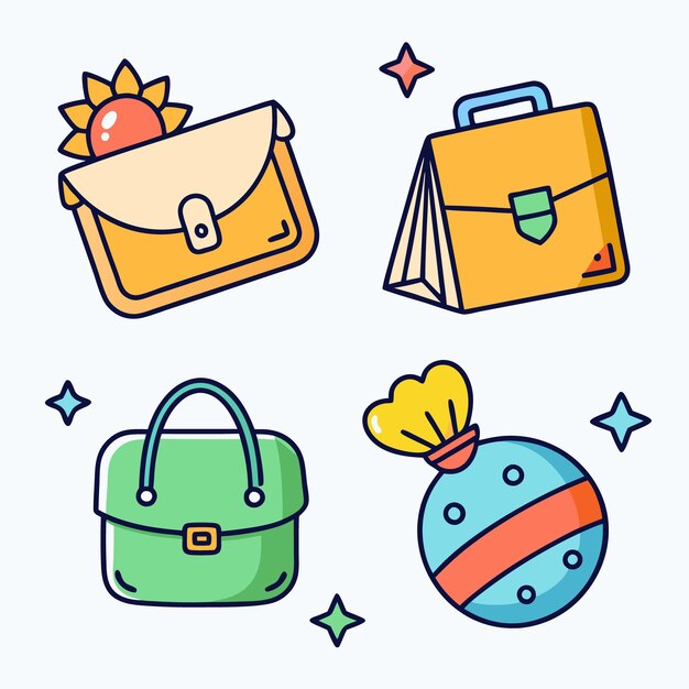 Vector four colorful cartoon illustrations of different bags