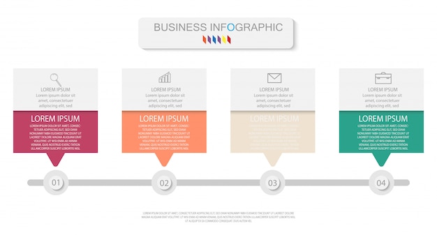 Four colorful elements with linear icons, options or processes. Can be used for timeline