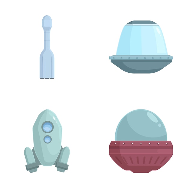 Vector four colorful flat design icons representing space exploration equipment