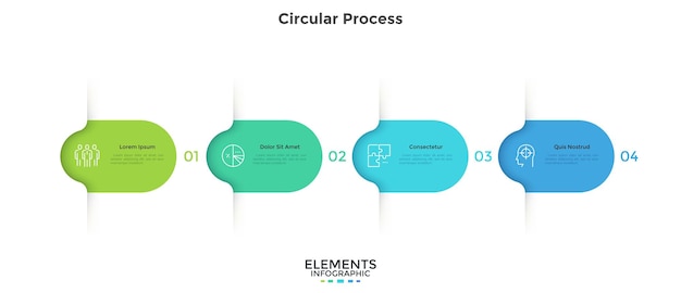 Four colorful rounded elements Concept of 4 successive steps of business project development process Minimal infographic design template Modern flat vector illustration for data visualization