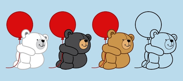 Four Cute Bear Hold the balloon. 