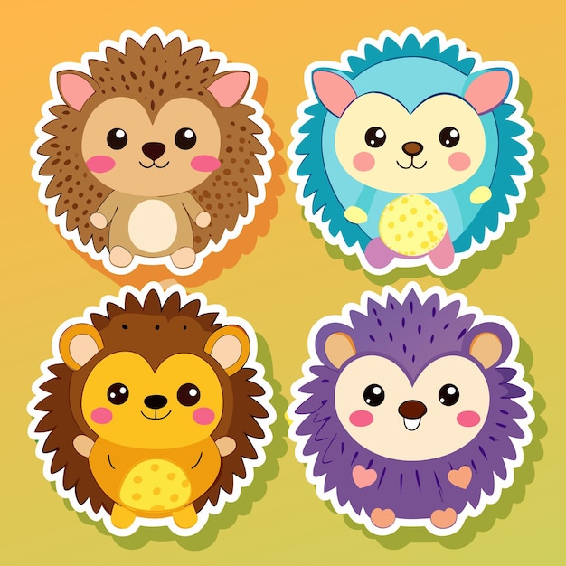 Vector four cute cartoon hedgehogs with different colors