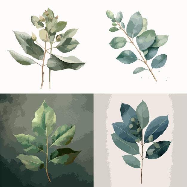 Vector four different leafy plants are shown in a row