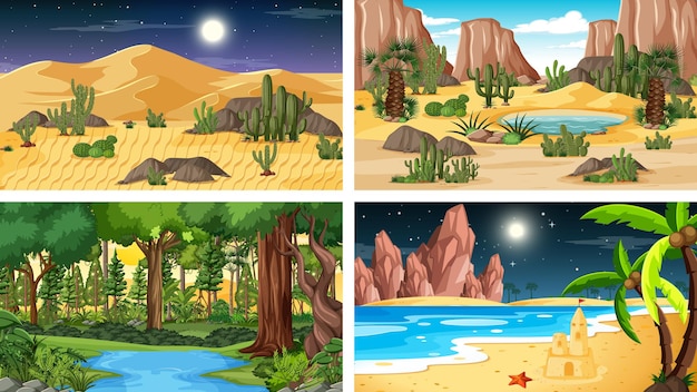 Four different nature horizontal scenes