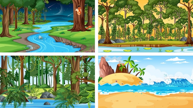 Four different nature horizontal scenes