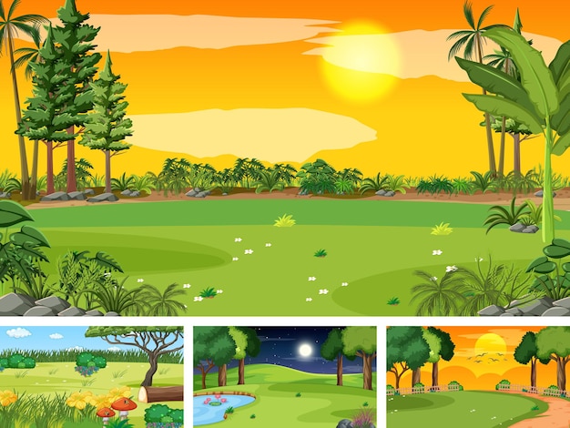 Four different scene of nature park and forest