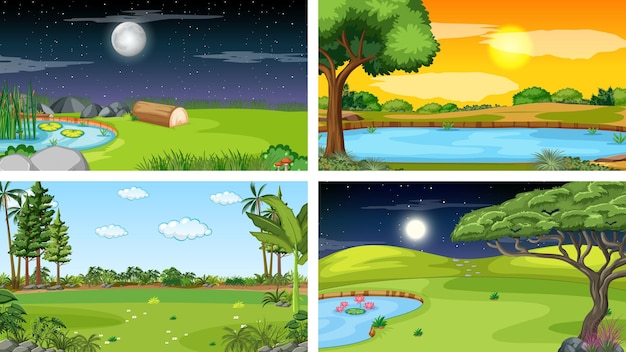 Four different scene of nature park and forest