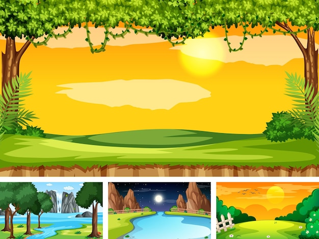 Four different scene of nature park and forest