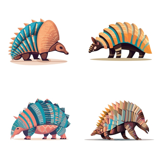 Four different types of armadillos are shown in a row