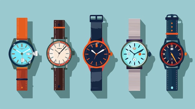 Vector four different watches are shown with one showing the time as 4  15