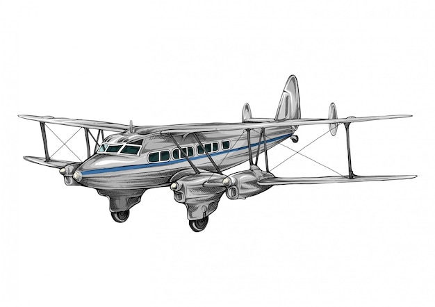 four-engine passenger aircraft in hand drawing