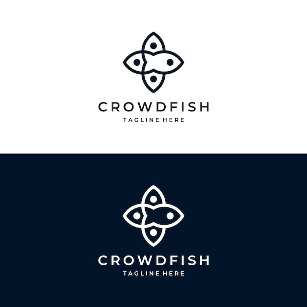 Four Fish Animal Water Sea with Line Style Logo Design Inspiration