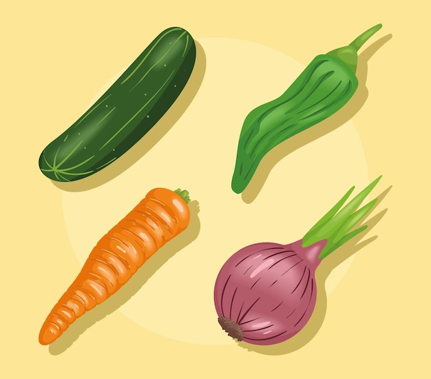 Four fresh vegetables icons