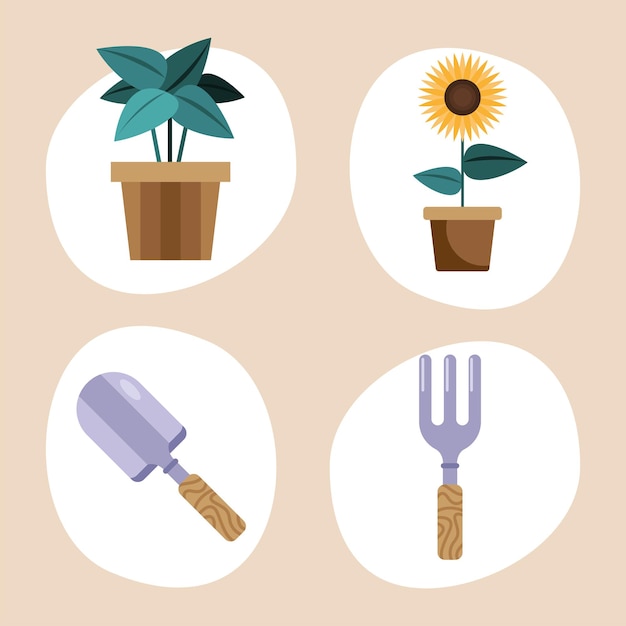 Four gardening nature icons