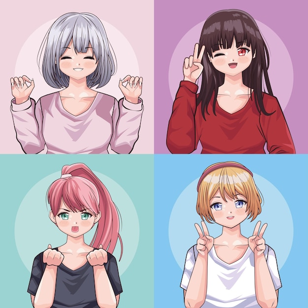 four girls anime style characters