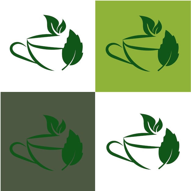 Four green and brown squares with a cup of tea and leaves on the front.