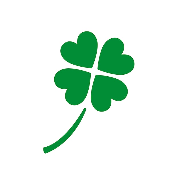 Four green hearts in the shape of a four leaves shamrock on a white background