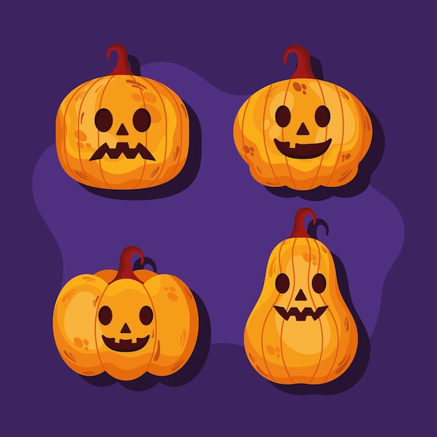 Four halloween celebration pumpkins